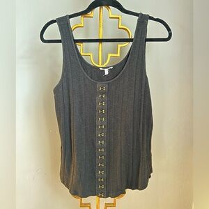 Black Sleeveless Top with Gold Accents